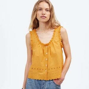 Madewell // EUC Embroidered Ruffle-Trim Top